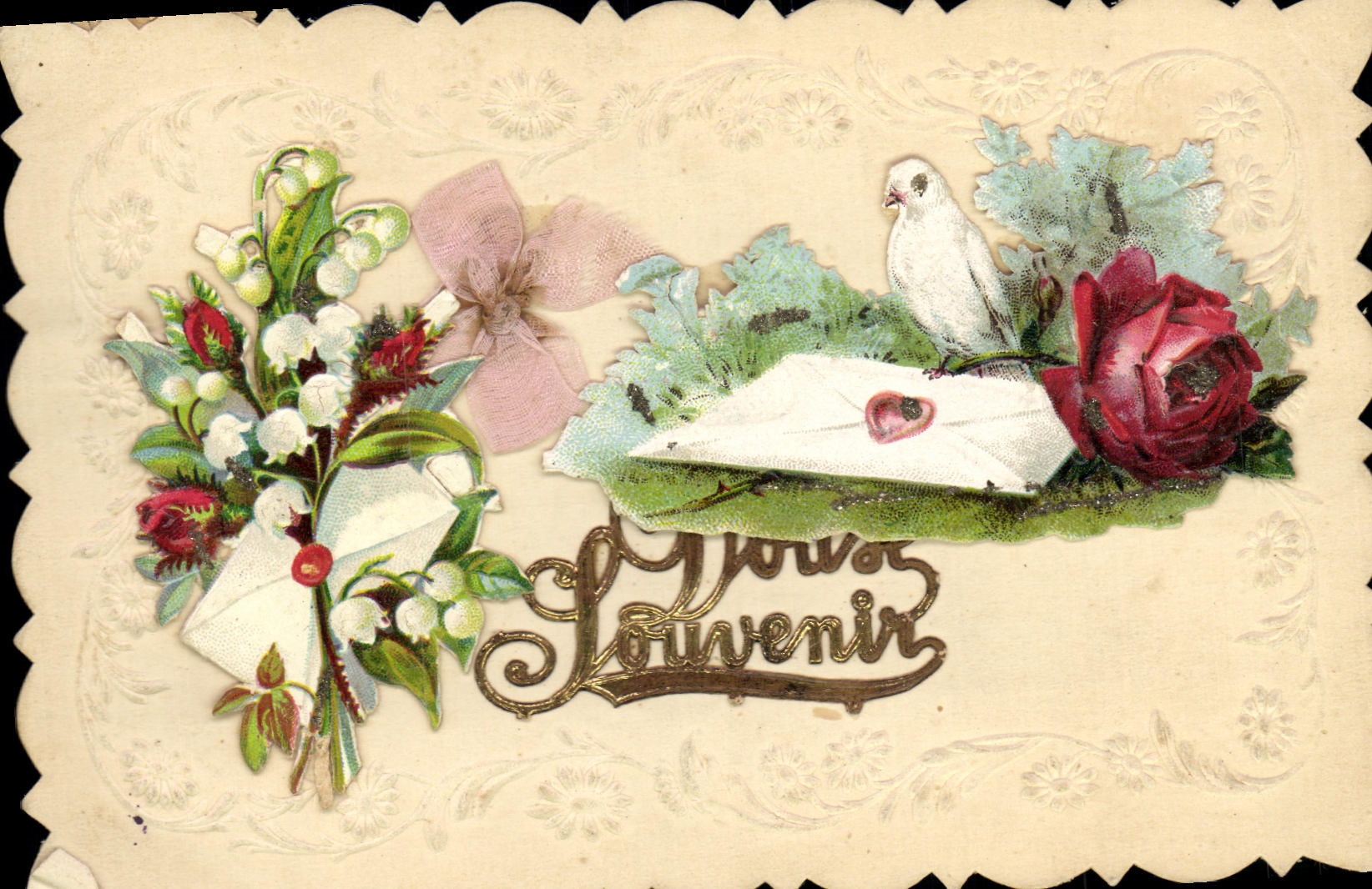 CPA Fantaisie Fleurs Colombe