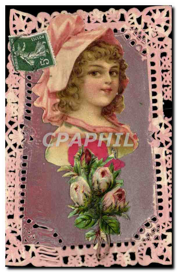 CPA Fantaisie Fleurs Brodee Enfant