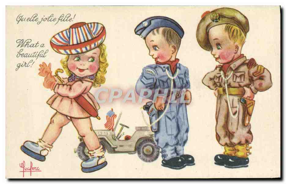 Enfants en tenues de soldats et d'aviateur — illustration de J. Fesler — éditeur SP