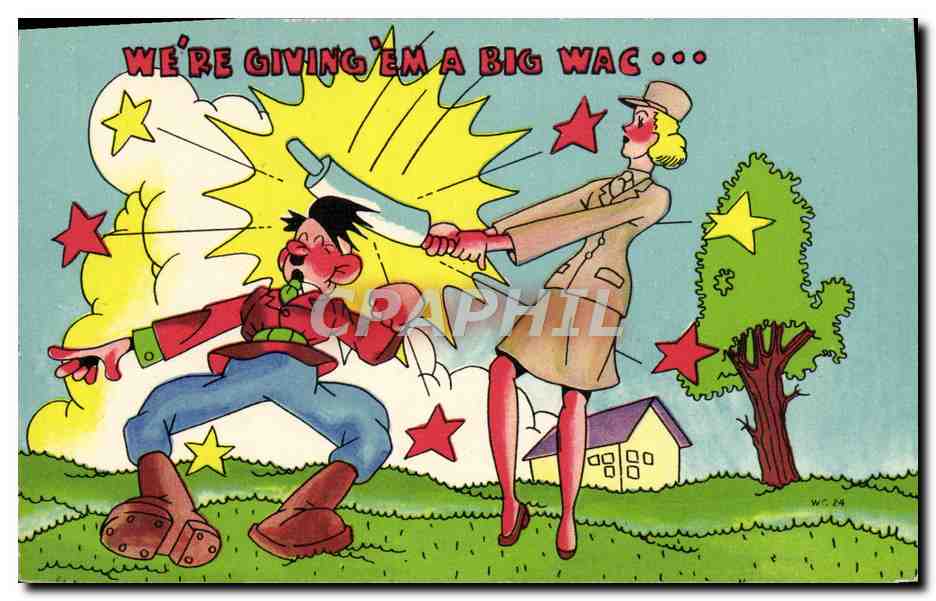 Soldat et WAC en train de frapper — éditeur Asheville Post Card Co. N° 413