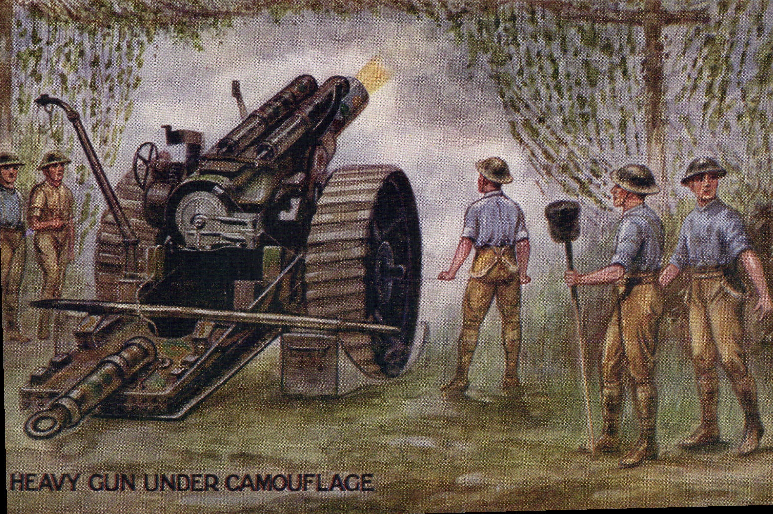 CPA Militaria Canon Heavy gun under camouflage 