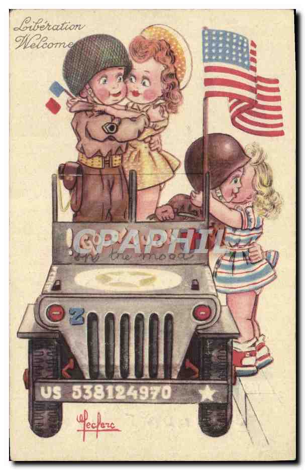 Liberation Welcome — enfants et soldats américains — éditeur P. F. G. Dunne E