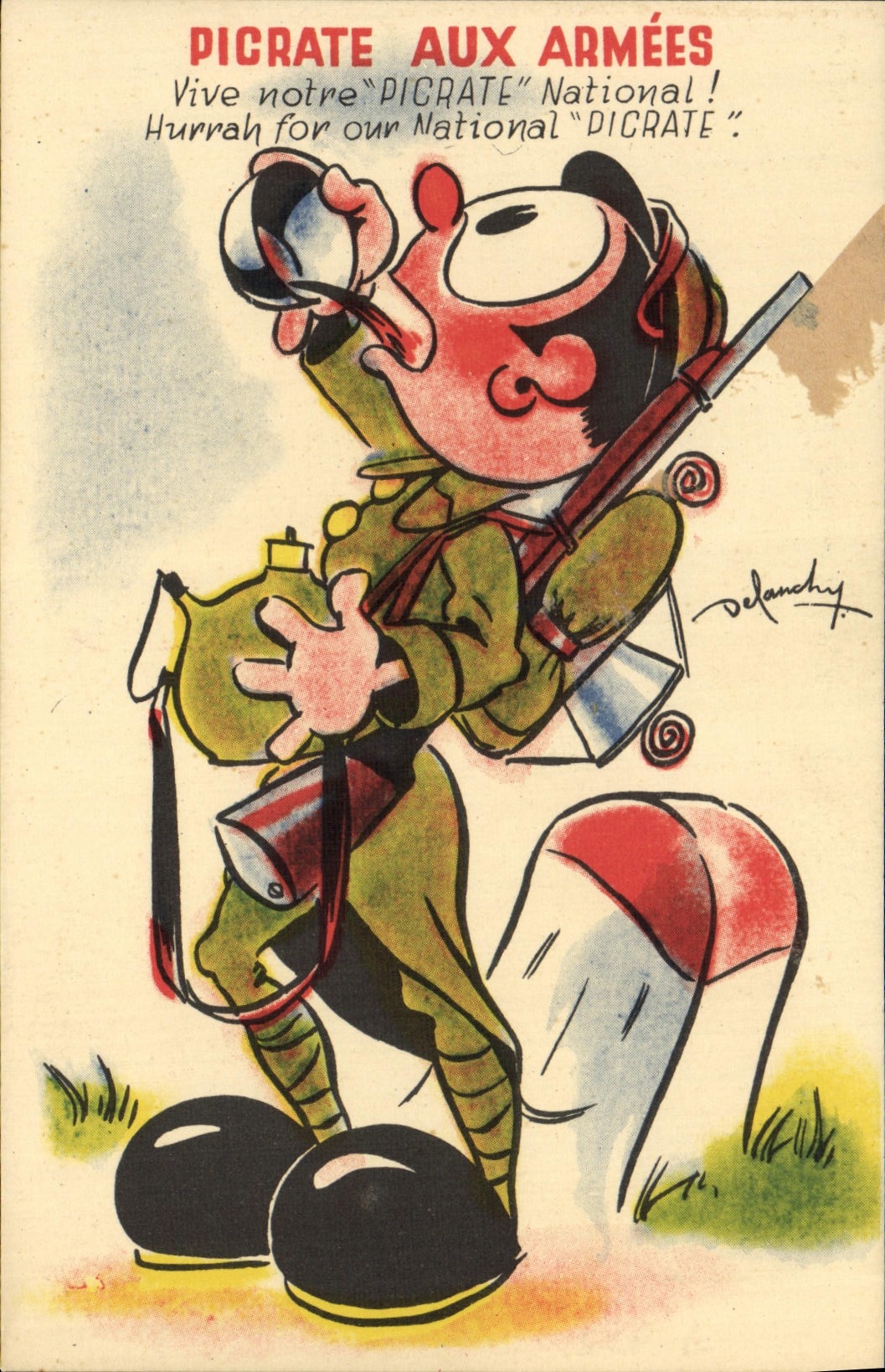 Pigrate aux Armées — caricature militaire — Delanchy