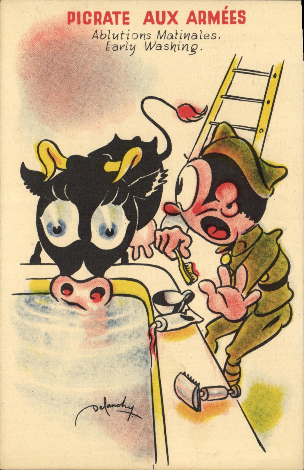 Pigrate aux Armées — Ablutions Matinales. Early Washing. — Delandchy