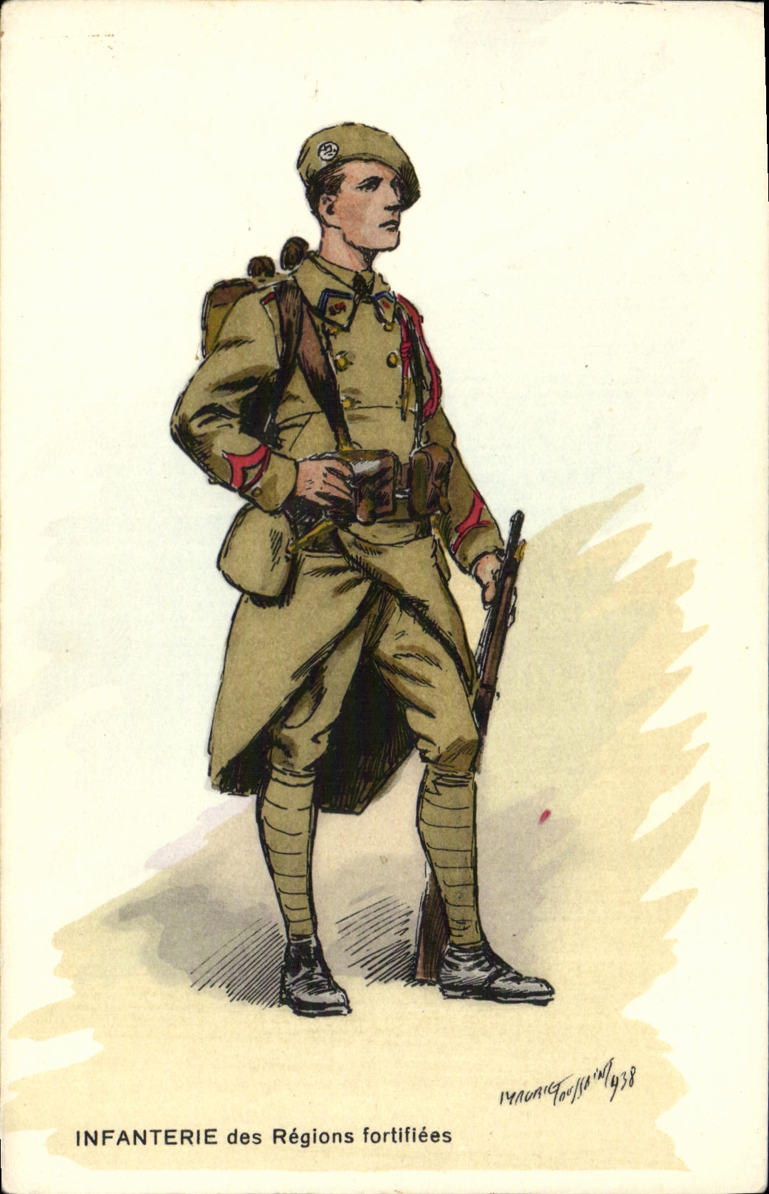 Infanterie des Régions fortifiées — soldat en tenue de campagne — dessin de François Follot, 1938