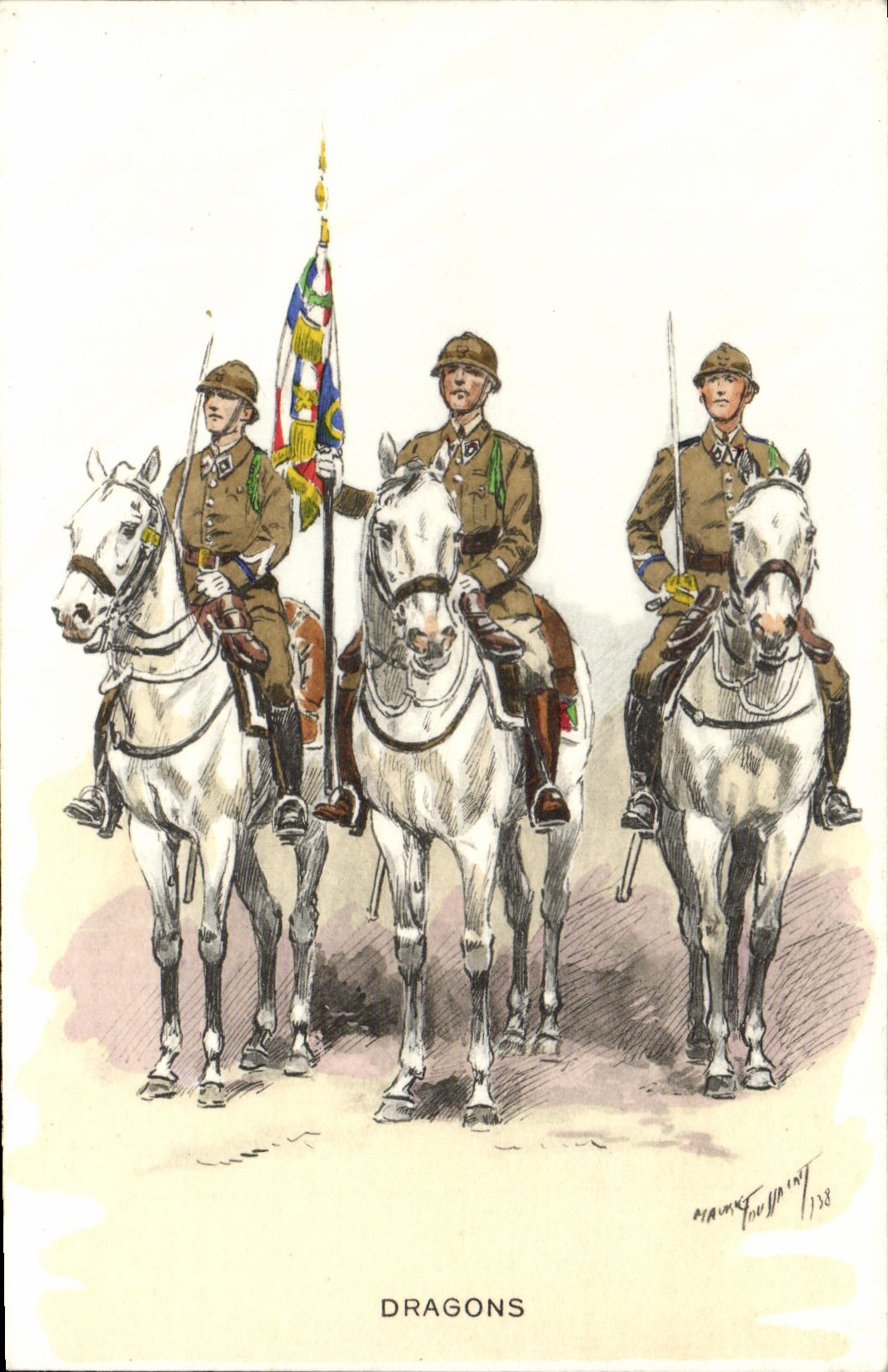Dragons — soldats à cheval — dessin de Maurice Foujont, n°138