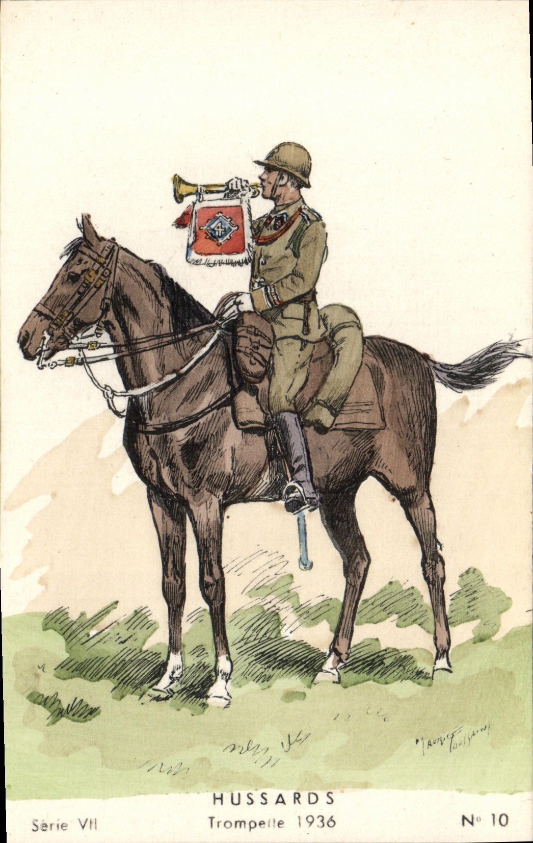Hussards — Trompette 1936 — Éditions Militaires Illustrées, Série VII, N° 10