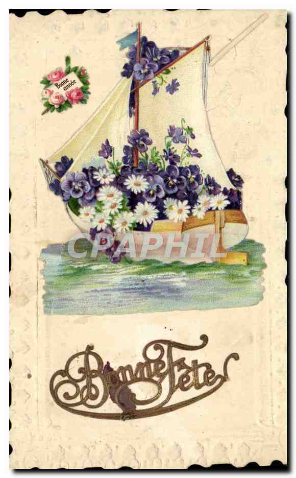 CPA Fantaisie Fleurs Bateau