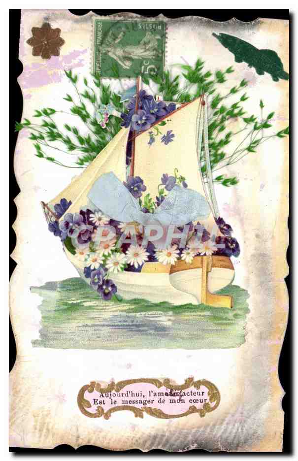 CPA Fantaisie Fleurs Bateau