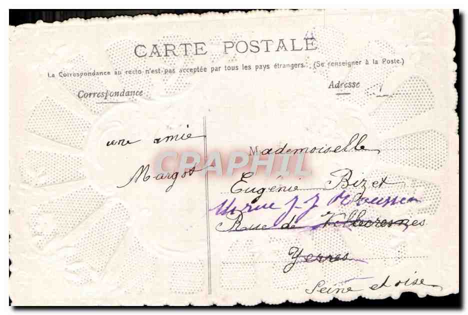 CPA Fantaisie Fleurs carte brodee Eugenie — Rückseite