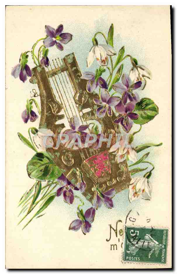 Luth et fleurs — illustration — éditeur non visible