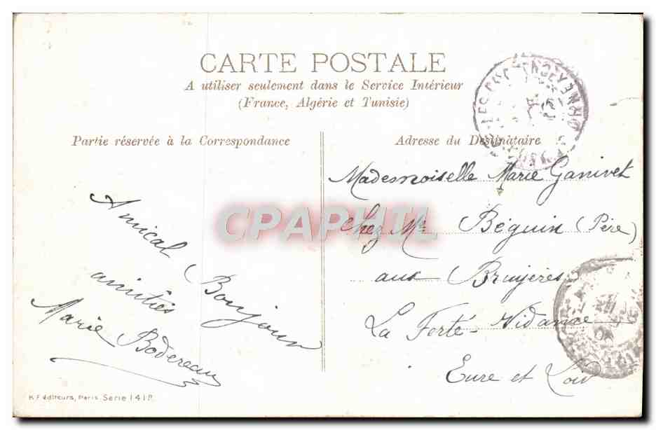 Souvenirs — Buon Anno — Marie, editrice Parigi, serie 1410 — Verso