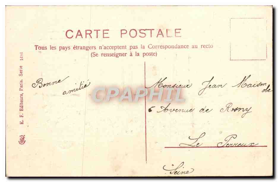Tramway décoré de violets et de colombes — K. F. Editeurs, Paris, Série 1904 — Reverso