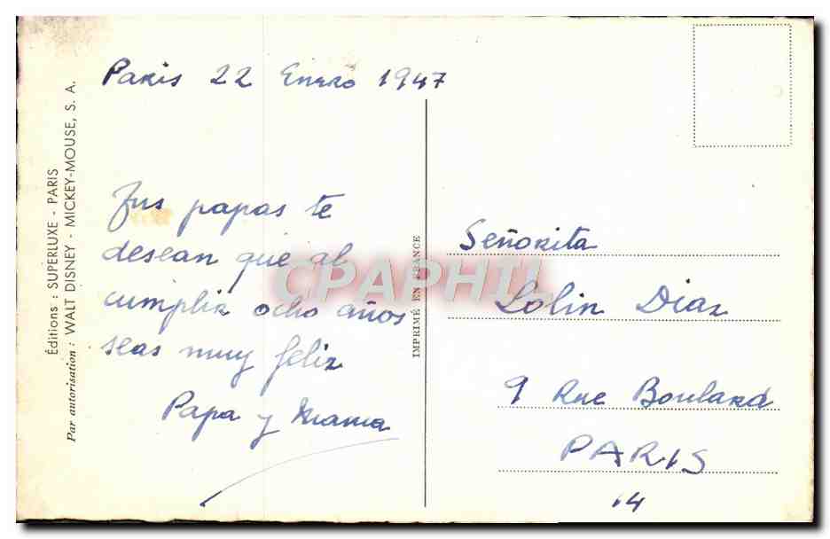 CPA Walt Disney Pinocchio Mickey Mouse Gepetto — Rückseite