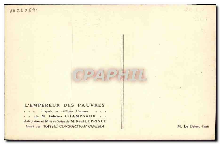 CPA Cinema L'empereur des pauvres Felicien Champsaur Rene Leprince — Back