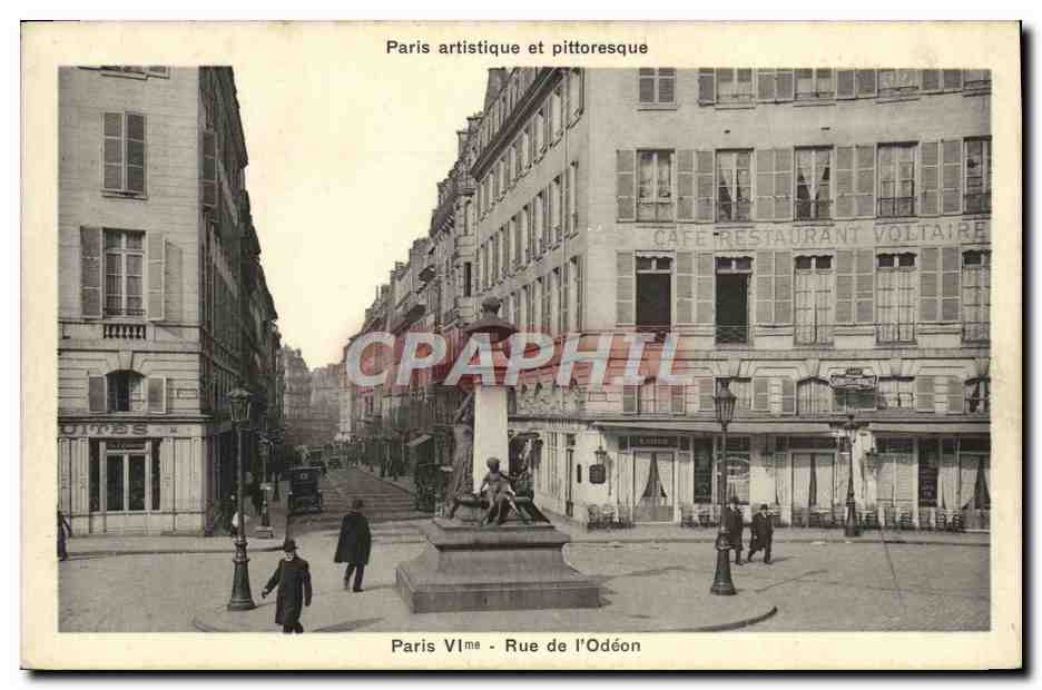 CPA Paris Rue de l'odeon Cafe Restaurant Voltaire