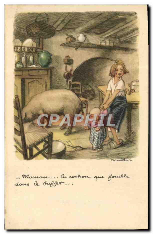 CPA Poulbot Cochon Porc