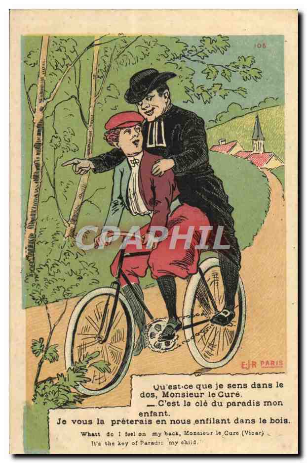 Monsieur le Curé et un enfant sur un vélo — E.J.R. PARIS n°105
