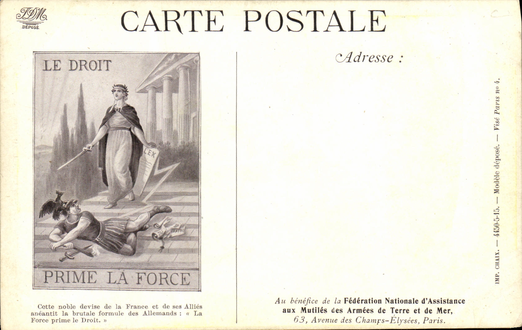 CPA Le droit prime la force Aigle Militaria 