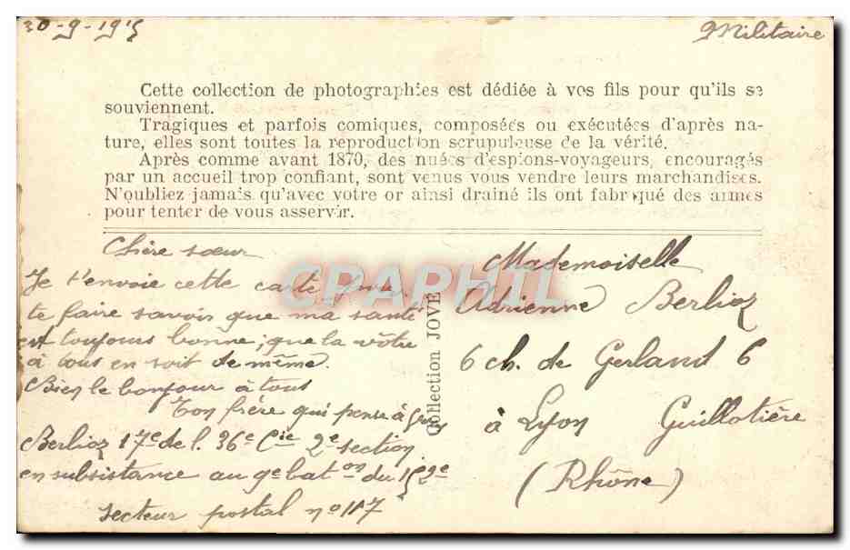 Convoi de prisonniers allemands — Guerre 1914 — Éditeur JOVE, N°9 — Reverso