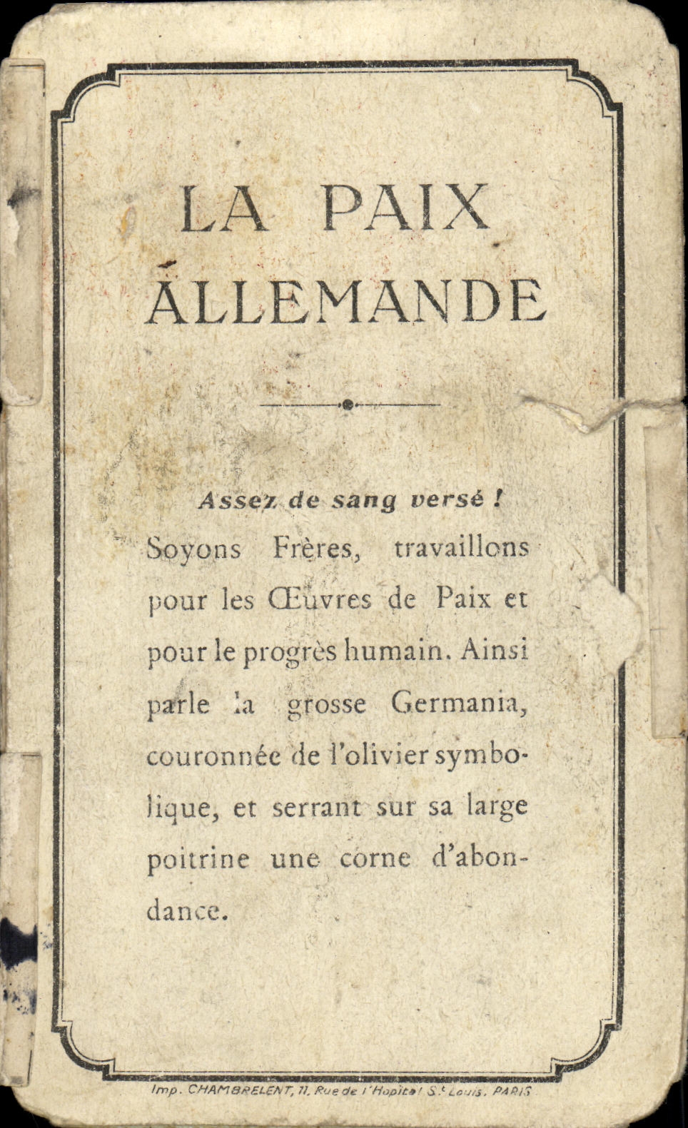 Carte livret la paix Allemande Militaria 