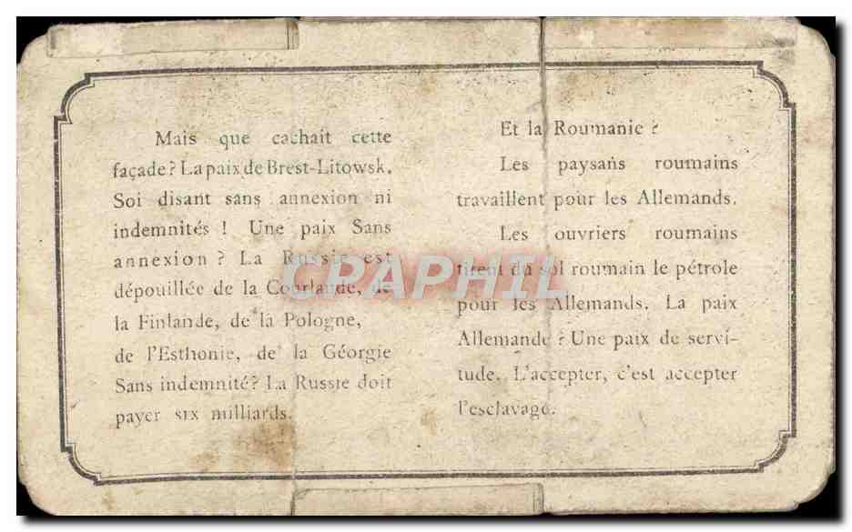 Carte livret la paix Allemande Militaria  — Verso