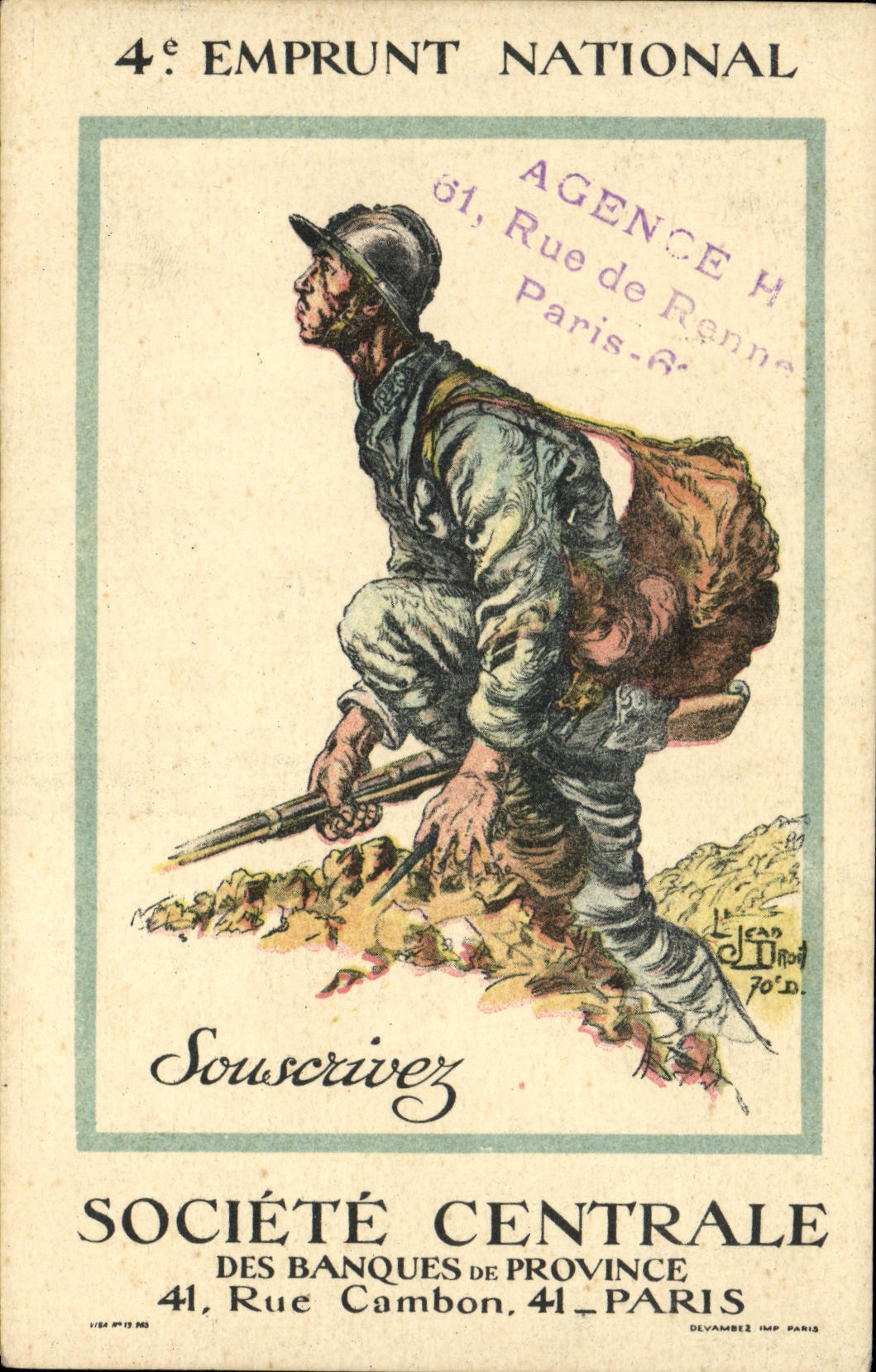 CPA 4eme Emprunt national Societe Generale Militaria Agence de la Rue de REnnes Paris 6eme 