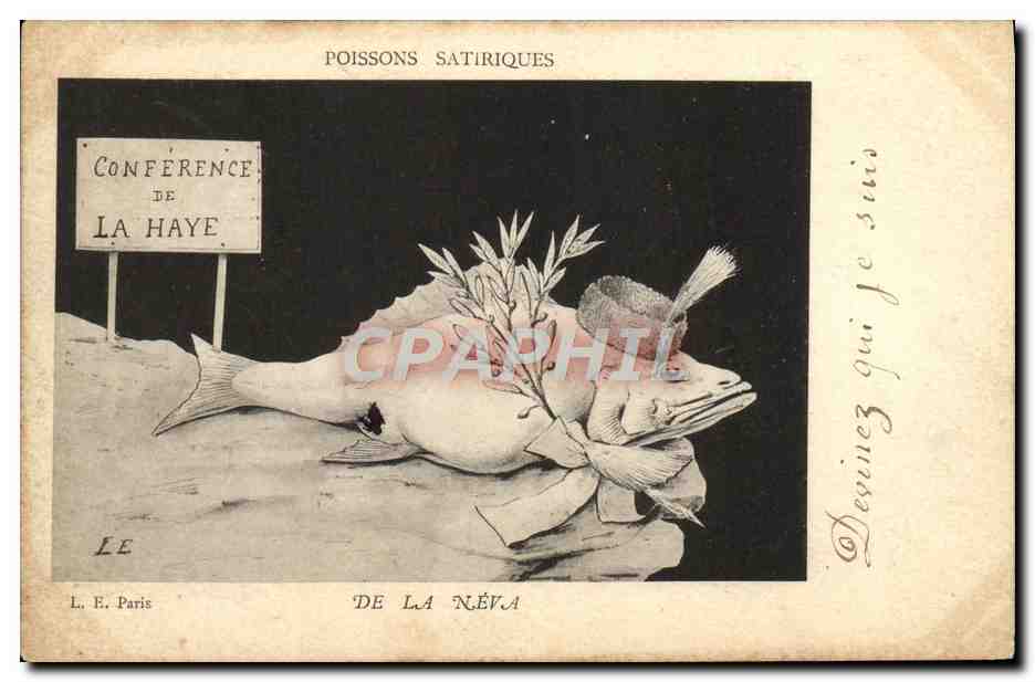 CPA Poissons satiriques De la Neva Russie Russia Conference de la Haye 