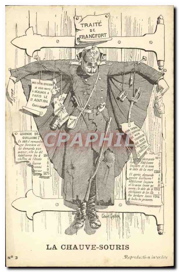 CPA La Chauve Souris Militaria Traite de Francfort 