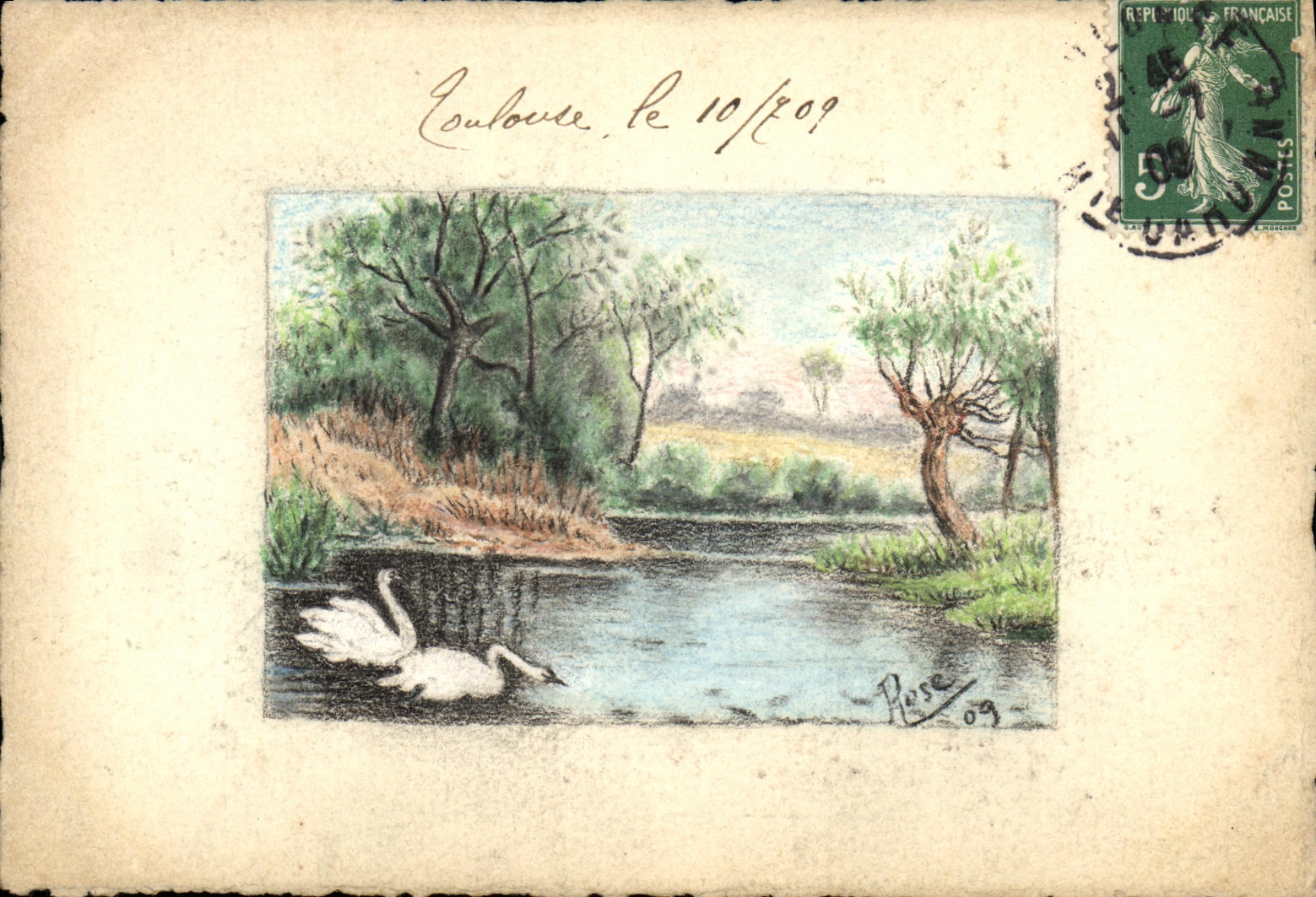 Loulouvre — paysage avec cygne — Rose, 1909
