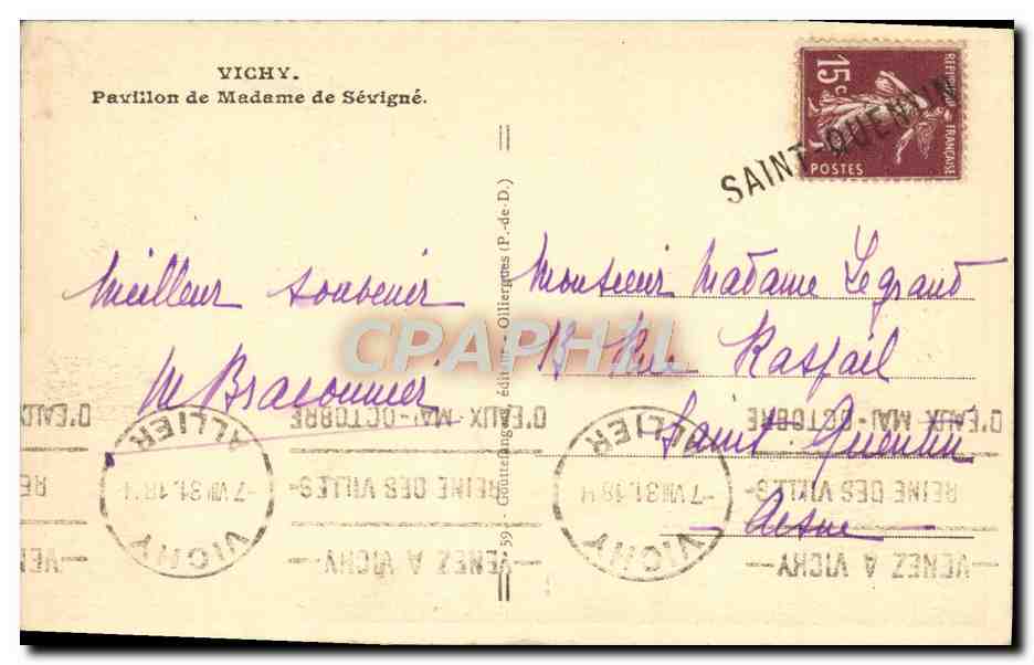CPA Vichy Pavillon de Madame de Sevigne  — Rückseite