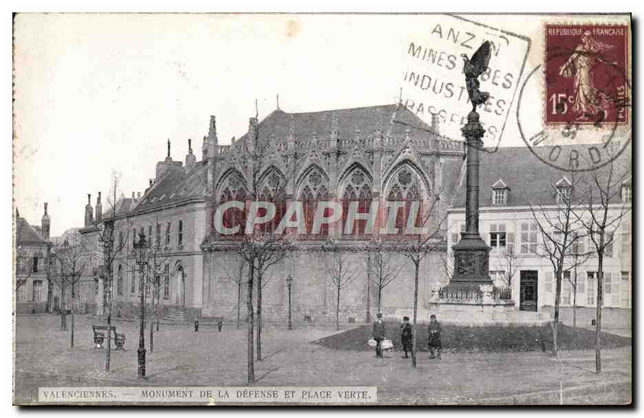 Valenciennes — Monument de la Défense et Place Verte — Art. Golder, édit., Valenciennes