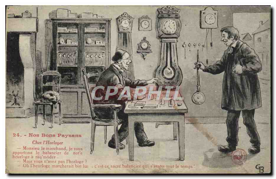 CPA Folklore Nos bons paysans Chez l'horloger