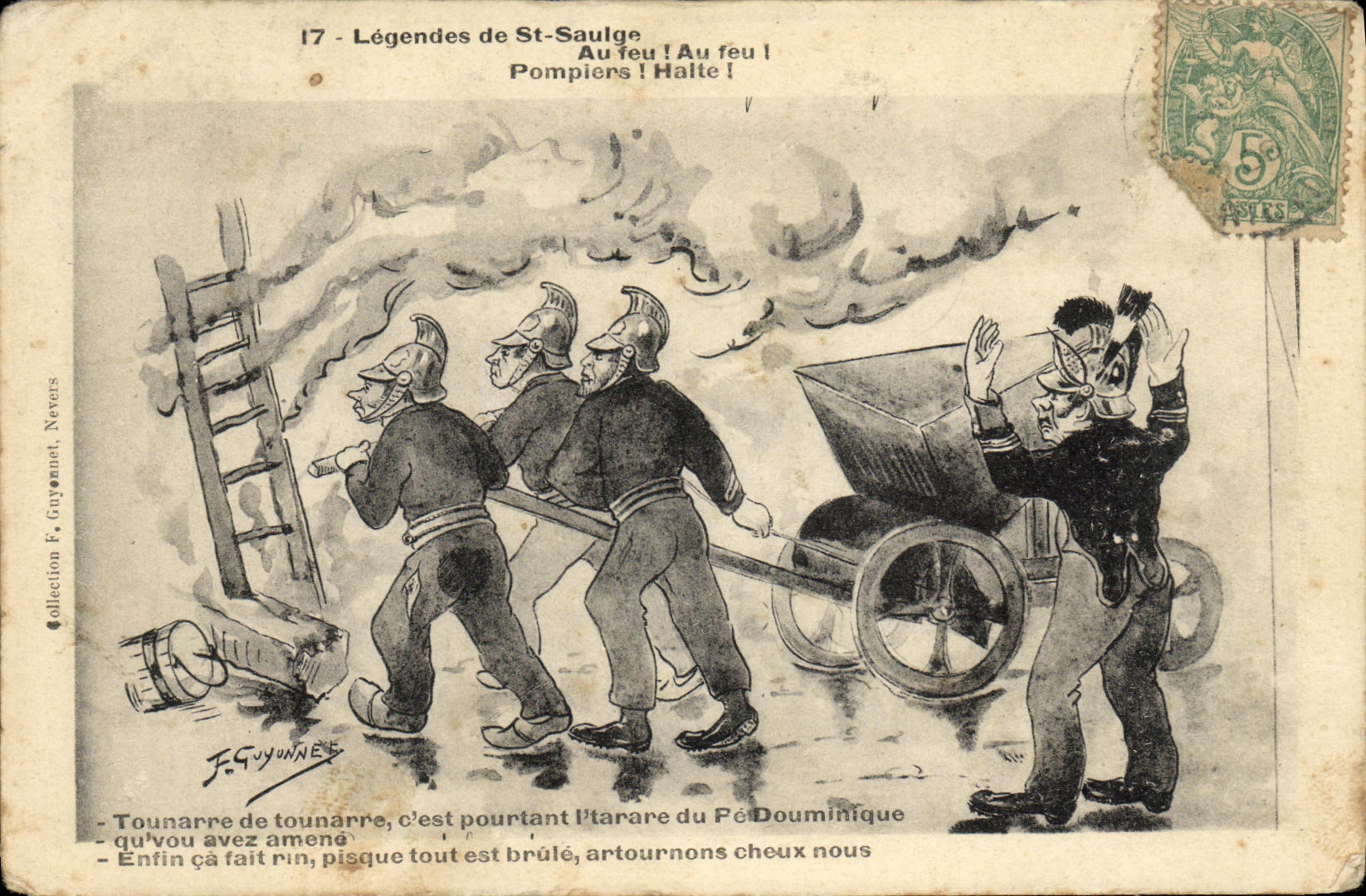 CPA Folklore legendes de St Saulge Sapeurs pompiers 