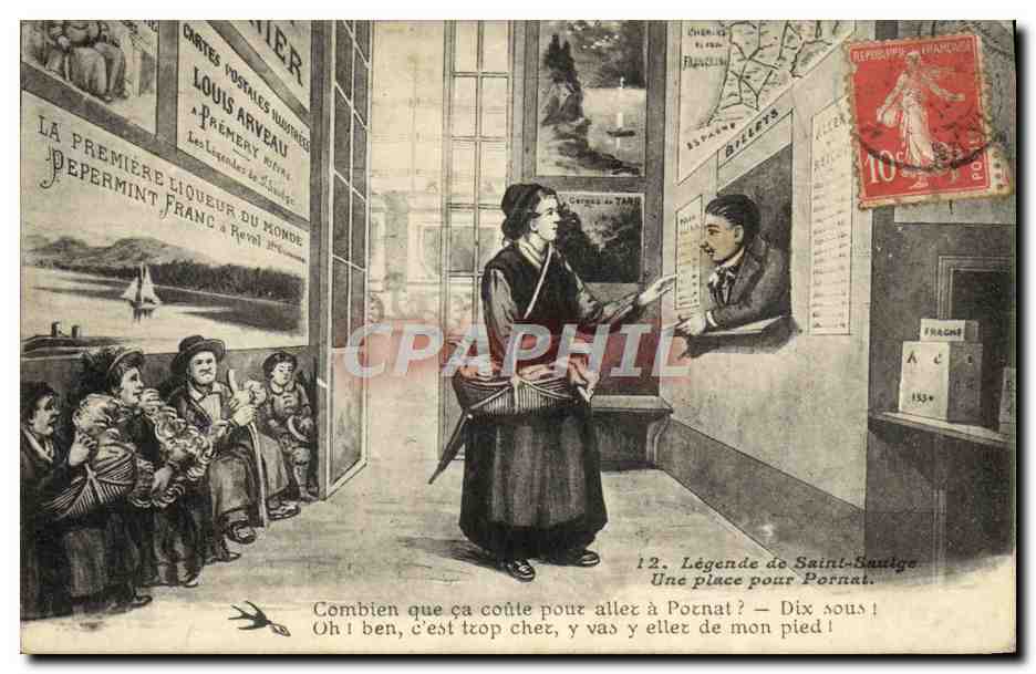 CPA Folklore Legende de St Saulge Une place pour Pornat Train 