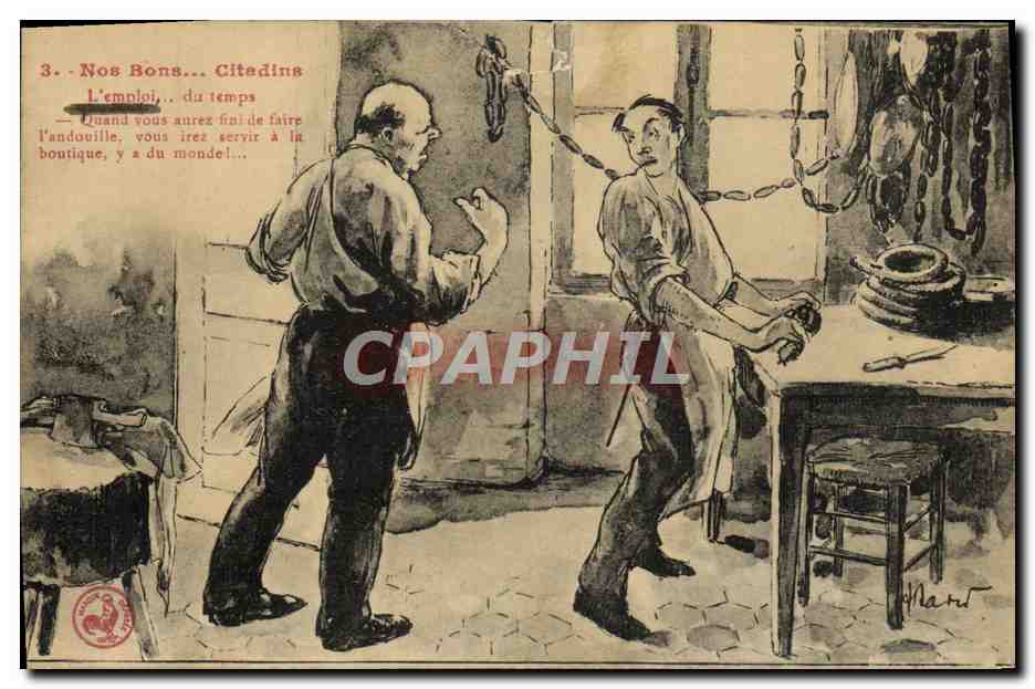 CPA Folklore Nos bons citadins L'emploi du temps Boucher 