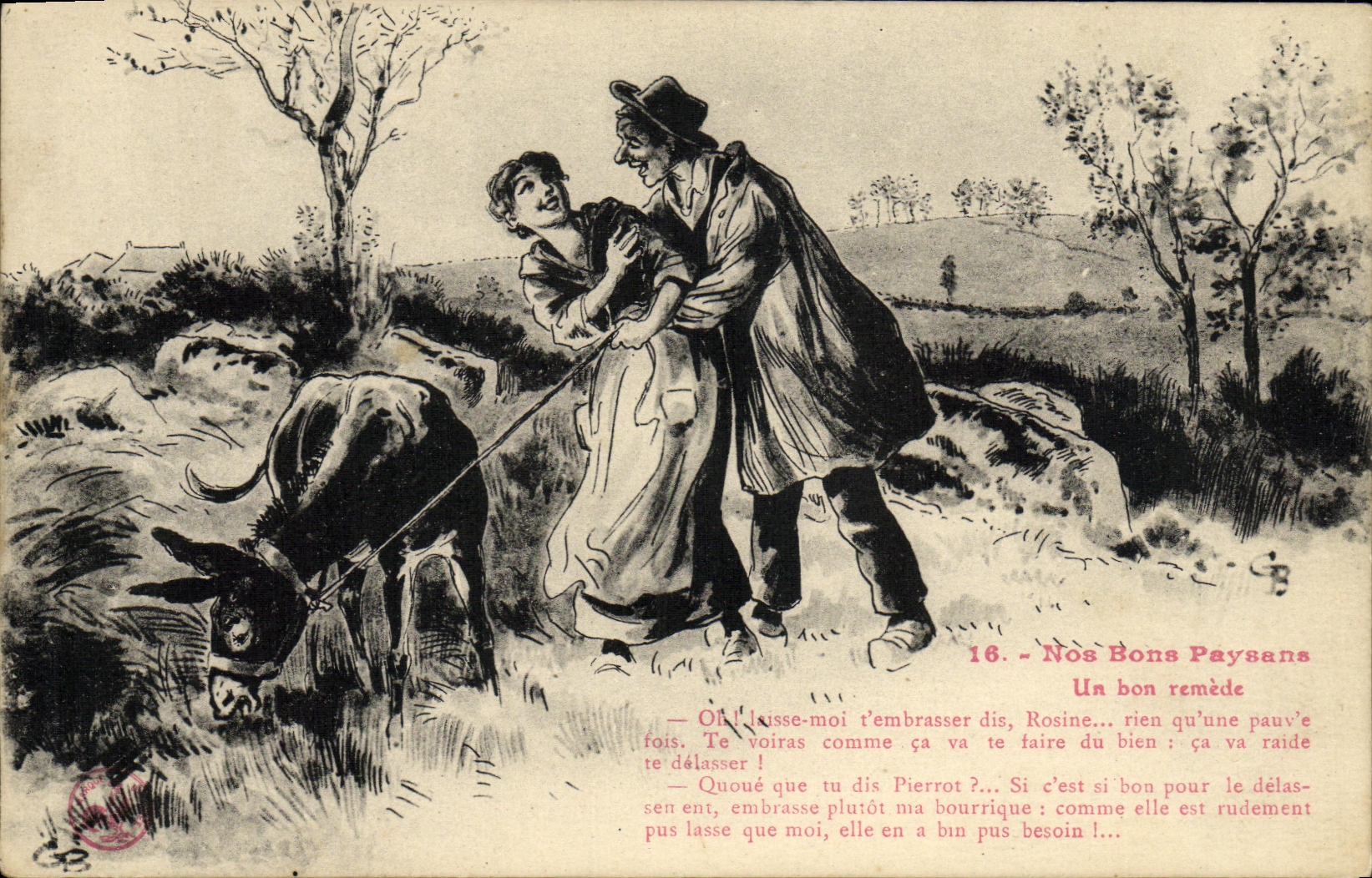 CPA Folklore Nos bons paysans Un bon remede Ane Mule 