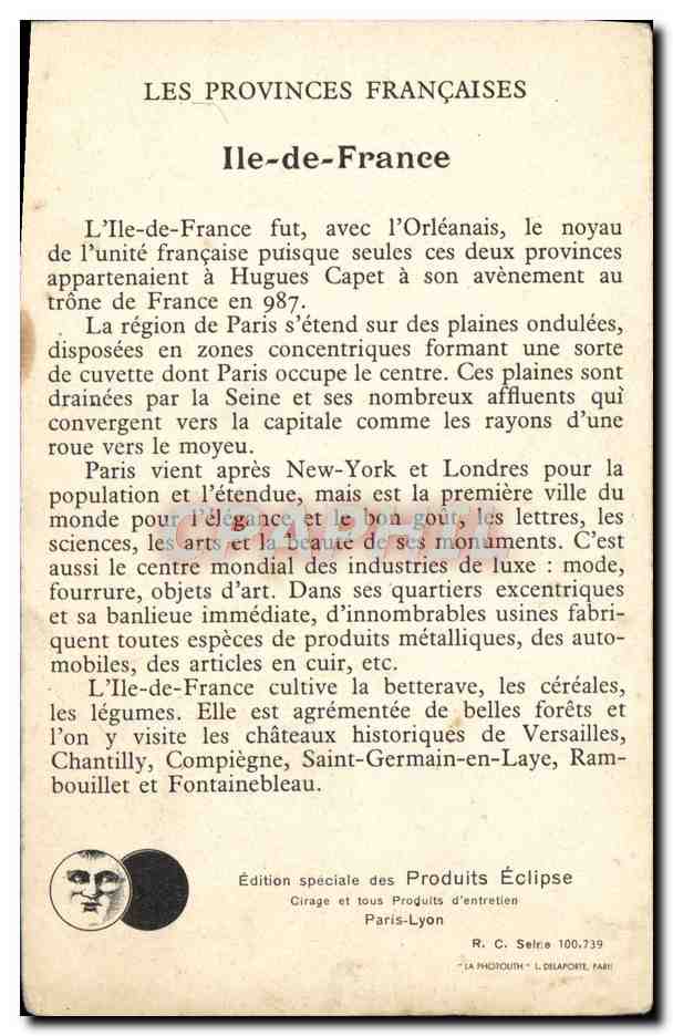 Image Provinces Francaises Ile de France Gaulois Tour Eiffel — Verso