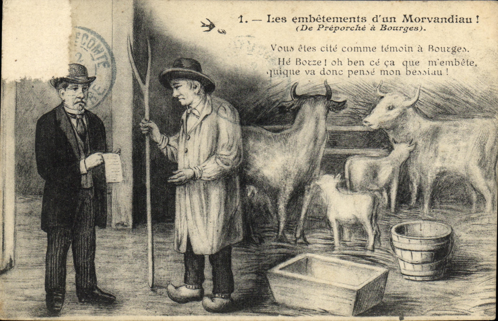 Antike Ansichtskarte Die Schwierigkeiten eines Morvandiau Von Preporce nach Bourges Vache