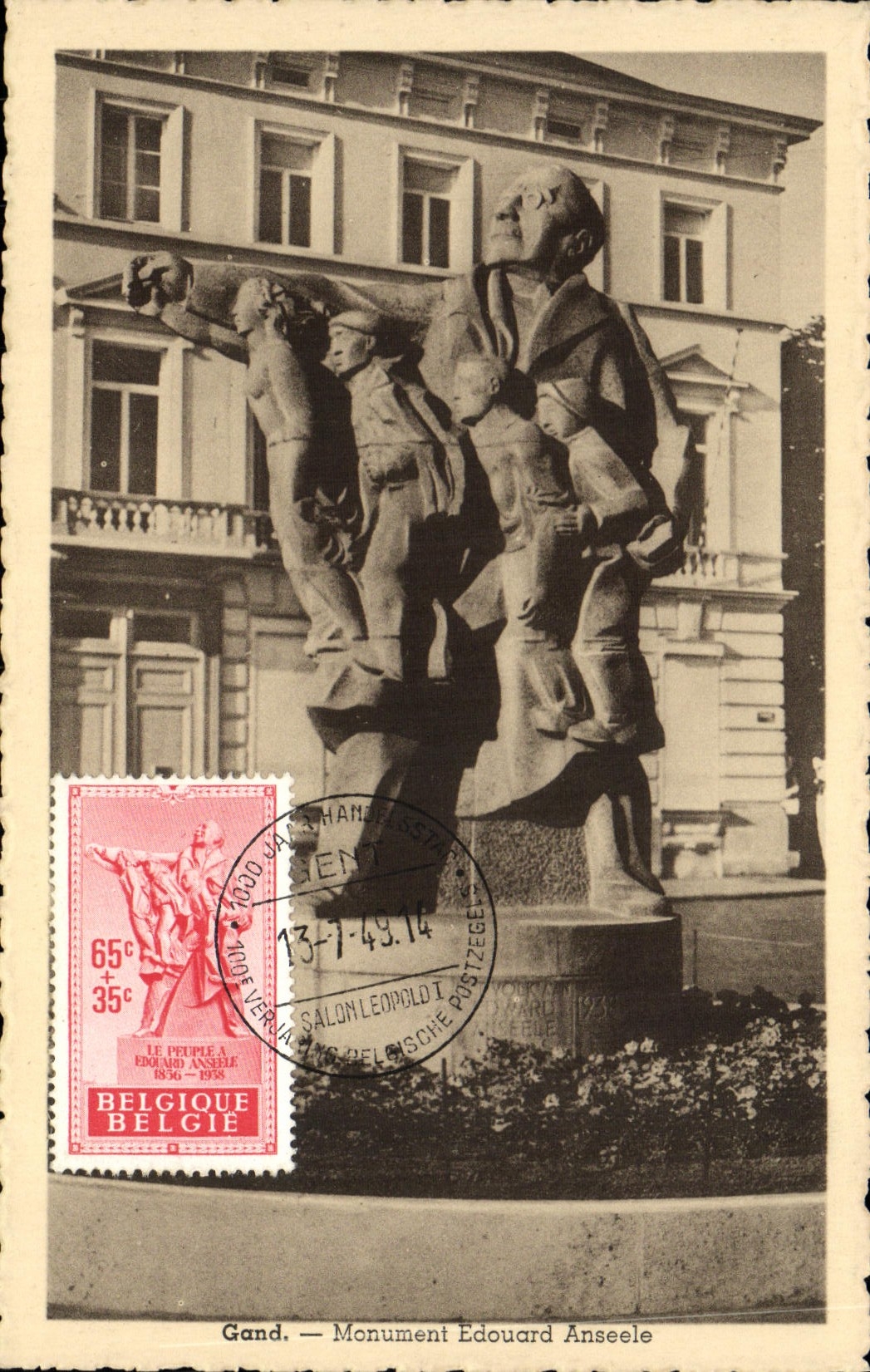 CARTE MAXIMUM Gand Monument Edouard Anseele 1949