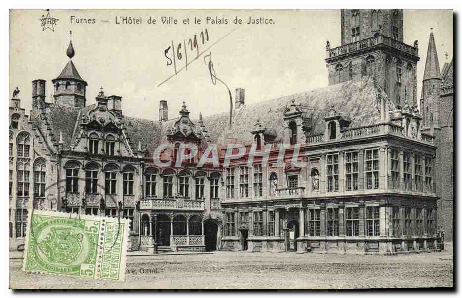 CPA Furnes L'Hotel de Ville et le Palais de Justice