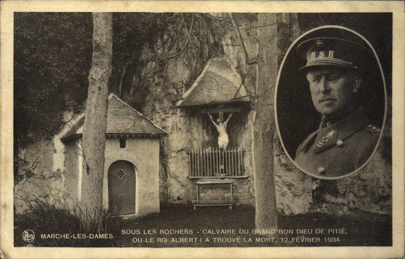 CPA Marche les Dames Sous les rochers Calvaire du Grand Bon Dieu de Pitie Roi Albert 1er