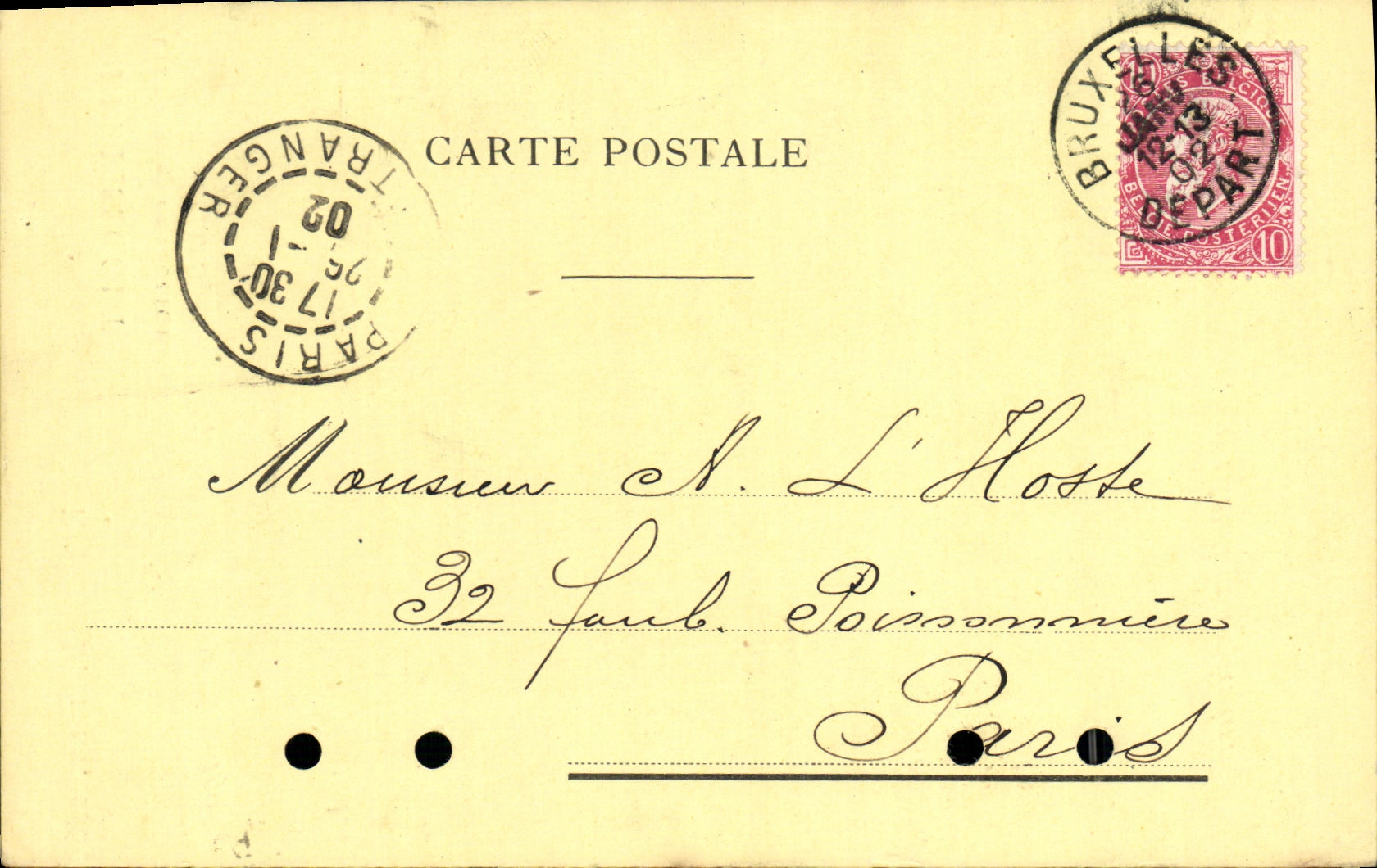 Carte postale Bruxelles Pissoort Librairie artistique a Bruxelles 1902