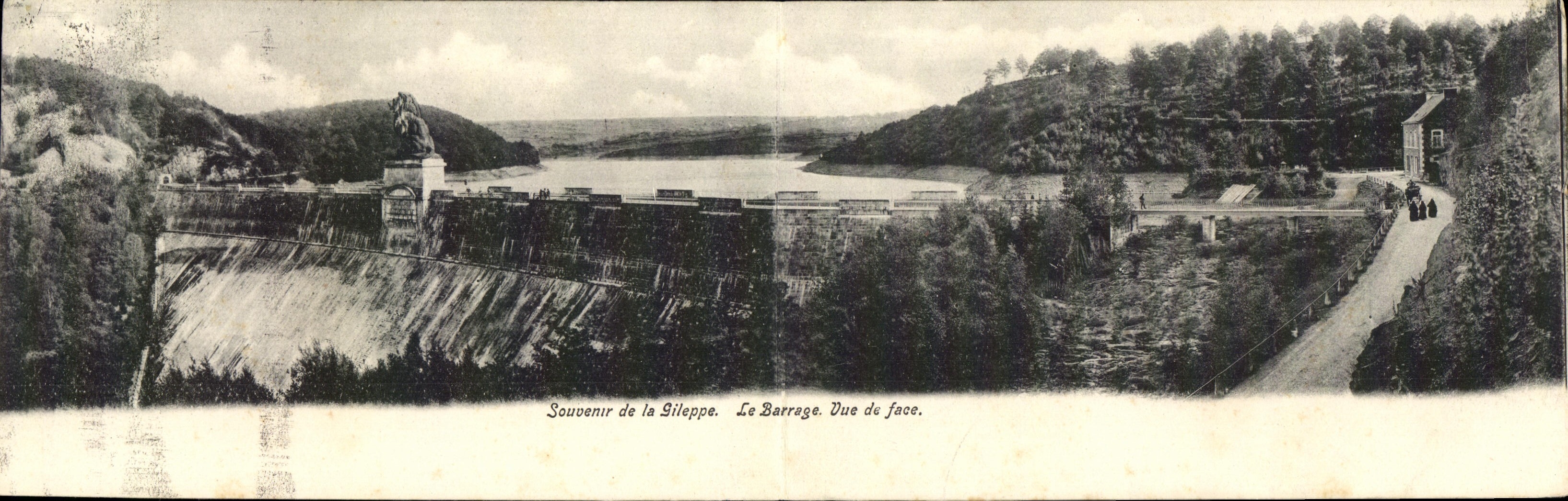 CARTE DOUBLE Souvenir de la Gileppe Le barrage Vued e face 
