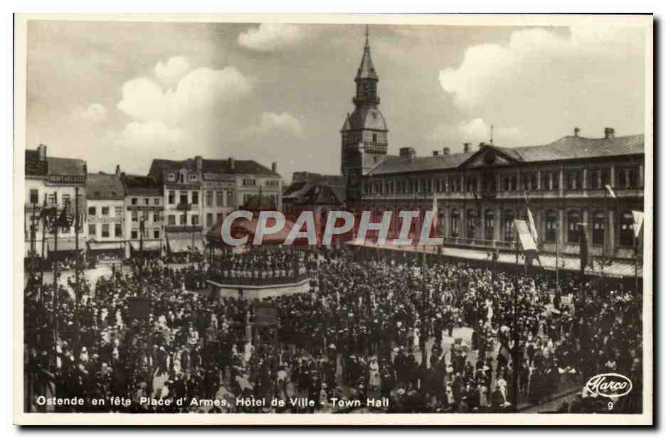 CPA Ostende en fete Place d'armes Hotel de ville 