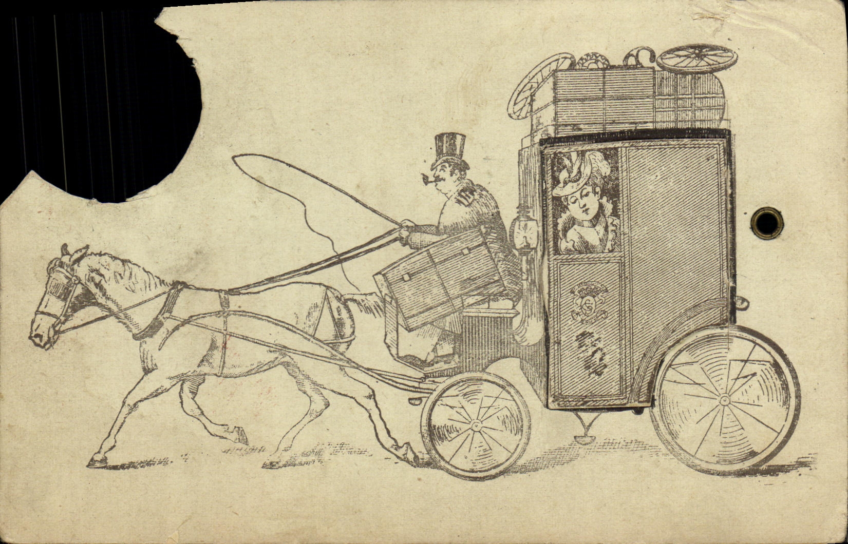 Carrozza a cavallo — scena di trasporto — editore non identificato