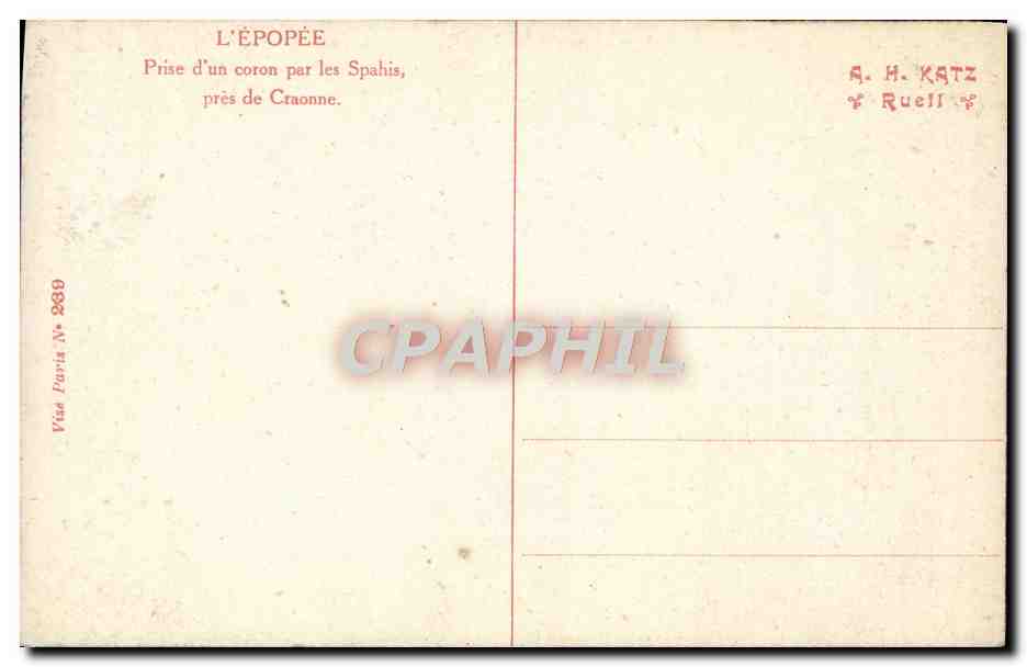 Spahis che prendono un coron — Presa di un coron da parte dei Spahis vicino a Craonne — Illustrazione di Guillaume Mentier, serie Vida Partia N° 2689 — Verso