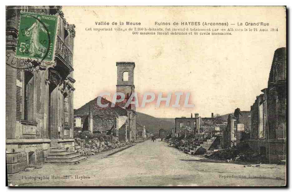 CPA Ruines de Haybes La grand rue Militaria 