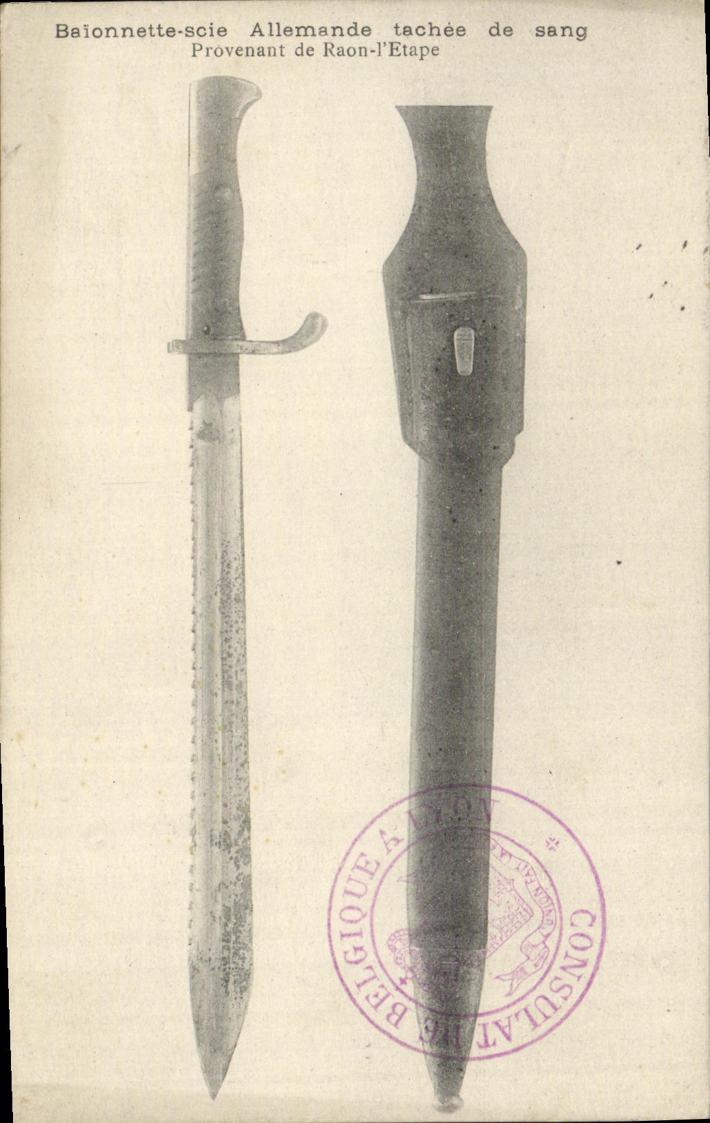 CPA Baionnette scie allemande tachee de sang provenant de Raon l'etape 