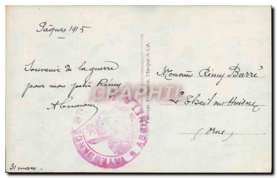 CPA Fantaisie Soldat Enfant — Verso